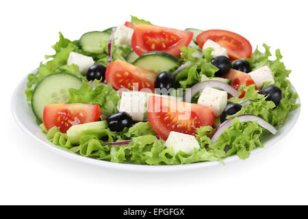 Griechischer Salat mit Tomaten, Feta K├ñse und Oliven in Sch├╝ssel Foto Stock