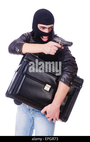 Rapinatore con il furto di valigia e gun Foto Stock