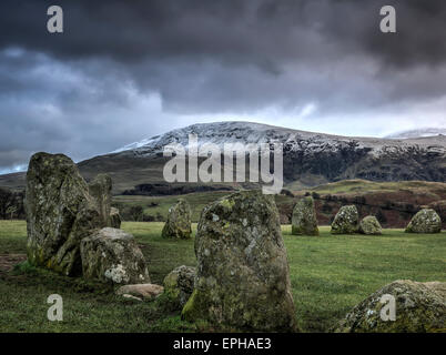 Castlerigg Stone Circle Near Keswick, Cumbria, in inverno Foto Stock