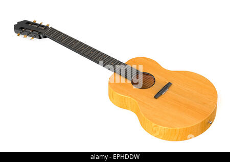 Legno chitarra acustica isolati su sfondo bianco Foto Stock