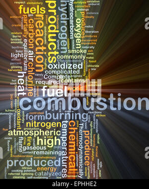 Concetto di sfondo wordcloud illustrazione di combustione luce incandescente Foto Stock