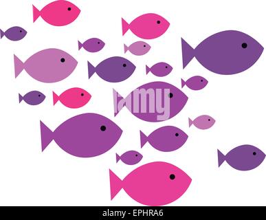 Illustrazione Vettoriale di rosa e viola pesce che nuota su sfondo bianco Illustrazione Vettoriale