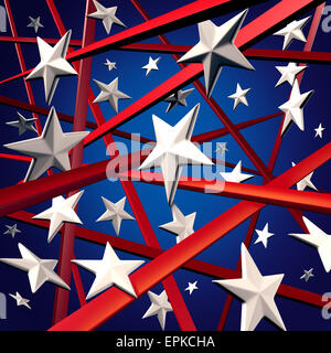 American a stelle e strisce e Stati Uniti tre dimenaional bandiera Sfondo elemento di design con red colori bianco e blu per celebrare il quarto di luglio e tempo di elezioni. Foto Stock