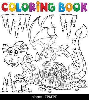 Libro da colorare con il drago e il tesoro - foto illustrazione. Foto Stock