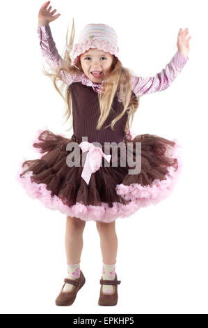 Bambina in studio jumping Foto Stock