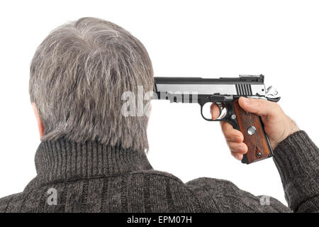 Spara in testa con la pistola Foto Stock