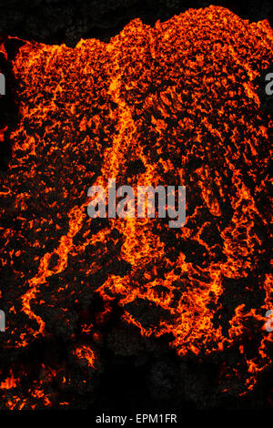 Lava incandescente flusso, Holuhraun eruzione fissurale, Vulcano Bardarbunga, Islanda Foto Stock