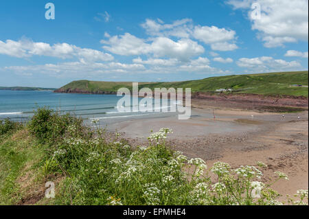 Manorbier Beach. Pembrokeshire. Il Galles. Cymru. Regno Unito. Regno Unito. Foto Stock