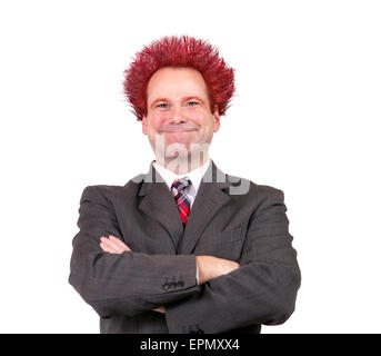 Felice un uomo con i capelli rossi in tuta Foto Stock