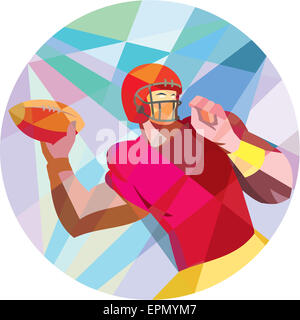 Basso Stile del poligono illustrazione di un american football gridiron quarterback giocatore in possesso palla gettando rivolto verso il lato interno impostato Foto Stock