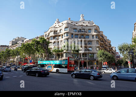 Casa Mila a Barcellona, Spagna, Europa Antoni Gaudi architetto Foto Stock