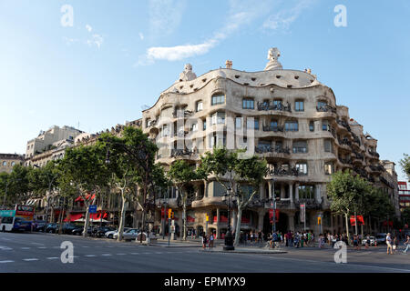 Casa Mila a Barcellona, Spagna, Europa Antoni Gaudi architetto Foto Stock