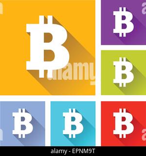 Illustrazione di design piatto impostare le icone per bitcoin Illustrazione Vettoriale