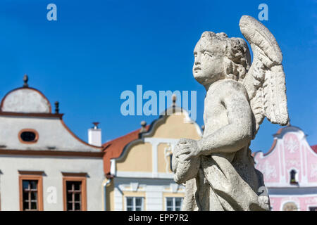 Telc, Repubblica Ceca, patrimonio mondiale UNESCO Città, la piazza principale, la facciata barocca townhouses Foto Stock