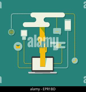 Illustrazione di vettore di comunicazione e il cloud computing concetto. Il cloud computing internet concetto con un sacco di icone smar tablet Illustrazione Vettoriale