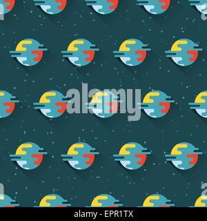 Spazio Seamless pattern con i pianeti e le stelle. Elegante design piatto illustrazione vettoriale. Può essere utilizzato per la carta da parati, riempimenti, Illustrazione Vettoriale