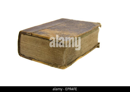 Molto vecchia Bibbia su sfondo bianco Foto Stock
