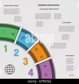 Infografico processo aziendale o il flusso di lavoro per il vostro progetto. Illustrazione Vettoriale modello con aree di testo su 4 posizioni Illustrazione Vettoriale