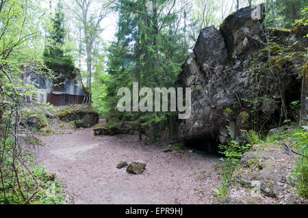 Rovine di Adolf Hitler bunker personale nella Wolfsschanze, Lupo's Lair anteriore orientale quartier generale militare, Polonia orientale Foto Stock