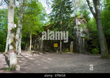 Adolf Hitler bunker personale nella Wolfsschanze, Hitler Wolf's Lair anteriore orientale quartier generale militare, Polonia orientale Foto Stock