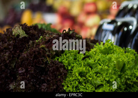 Verde lattuga rossa in un mercato Foto Stock