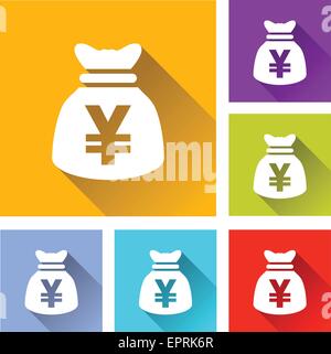 Illustrazione di design piatto impostare le icone per la borsa yen Illustrazione Vettoriale