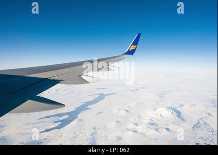 Icelandair aereo a Reykjavik su ghiacciaio Vatnajokul, Islanda Foto Stock