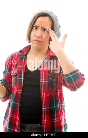Giovani adulti donna caucasica isolata su uno sfondo bianco Foto Stock