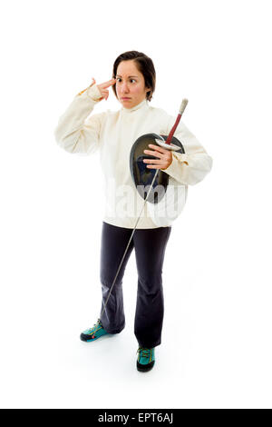 Giovani adulti donna caucasica isolata su uno sfondo bianco Foto Stock