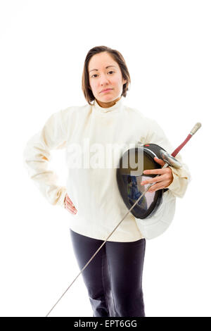 Giovani adulti donna caucasica isolata su uno sfondo bianco Foto Stock