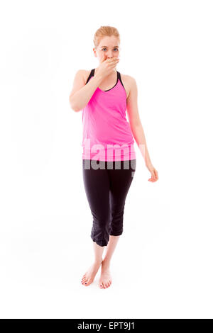 Giovani adulti donna caucasica isolata su uno sfondo bianco Foto Stock