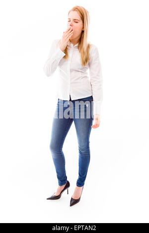 Giovani adulti donna caucasica isolata su uno sfondo bianco Foto Stock