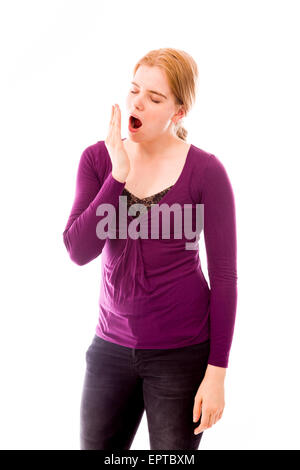 Giovani adulti donna caucasica isolata su uno sfondo bianco Foto Stock