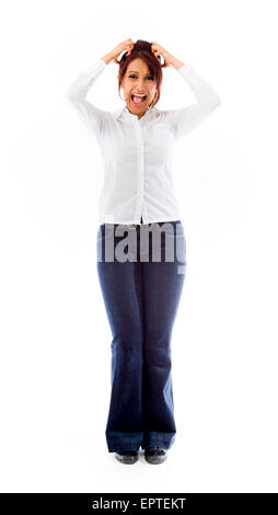 Adulto donna indiana in studio isolato su sfondo bianco Foto Stock