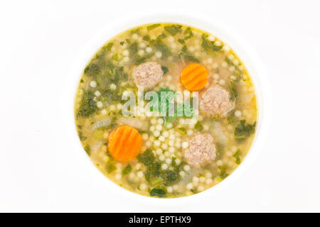 Matrimonio Italiano zuppa con polpette di carne e pepe tagliatelle Foto Stock