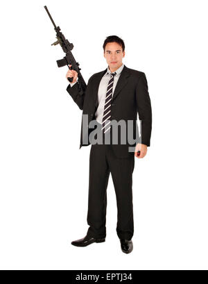 L'uomo bianco in piedi con un AR-15 Semi pistola automatica Foto Stock