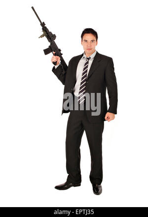 L'uomo bianco in piedi con un AR-15 Semi pistola automatica Foto Stock