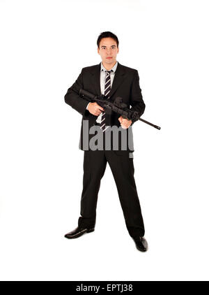 L'uomo bianco in piedi con un AR-15 Semi pistola automatica Foto Stock