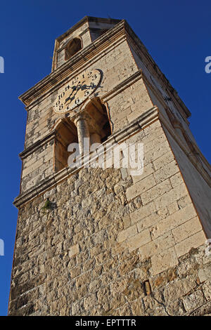 La torre dell'orologio di San Nicola a Cavtat, Croazia Foto Stock