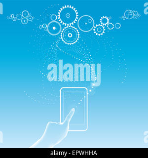 Il cloud computing - archiviazione dati - social networking - applicazioni web-based - Applicazioni - smart-phone - Ingranaggi nuvole - Comunicazione Foto Stock