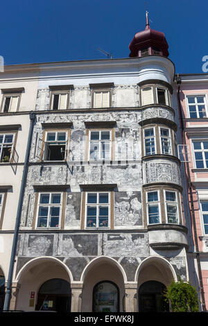 Jindrichuv Hradec renaissance House Piazza principale Boemia meridionale, Repubblica Ceca Foto Stock