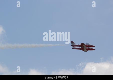 Canadian Air force 'Snowbirds' eseguire nel loro CT-114 Tutor presso la grande New England Air Show, Westover riserva d'aria di base di massa, Foto Stock