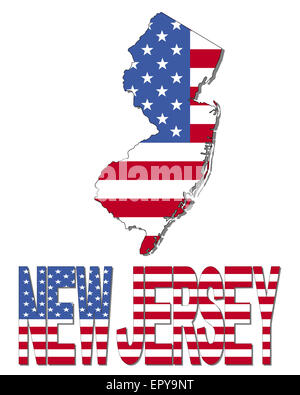 New Jersey mappa bandiera e illustrazione di testo Foto Stock