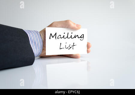 Business man mano che scrive Mailing list Foto Stock