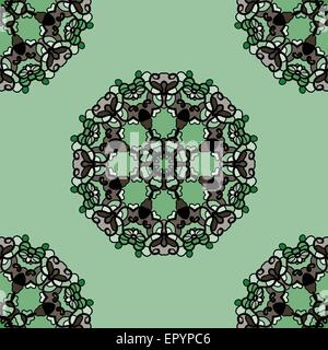 Seamless mandala verde fiore. Kaleidoskopic ornamentali sfondo. Illustrazione Vettoriale