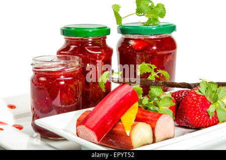 Marmellata di fragole e rabarbaro, limone e la vaniglia Foto Stock