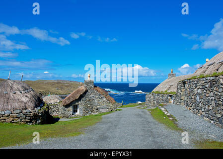 Il Gearrannan Blackhouse Village, isola di Lewis, Ebridi Esterne, Scotland Regno Unito Foto Stock