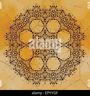 Grungy mandala indiano. Colore henné tribal design mehndi ispirato. Elemento di vintage per flayer motif Illustrazione Vettoriale