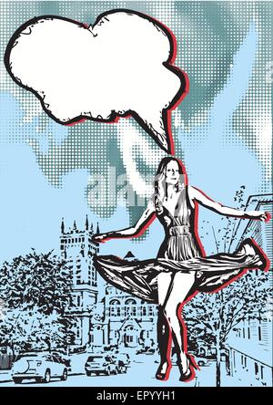 Vintage girl dancing vettore di stampa Illustrazione Vettoriale