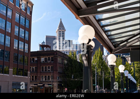 Downtown Seattle King Street Stazione ferroviaria e del parco Foto Stock